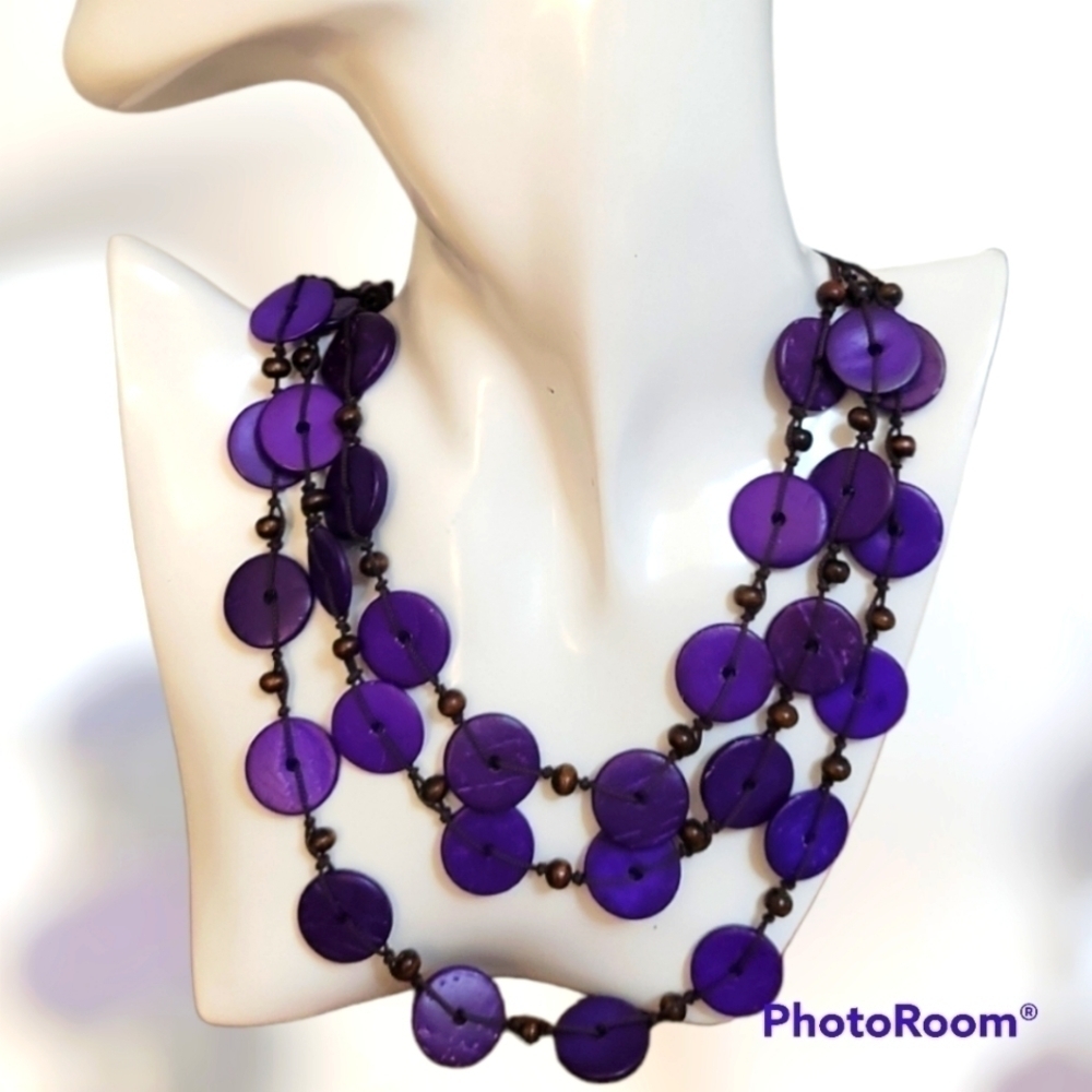 MACRAME Purple Disc Beaded Torsade Layered Necklace